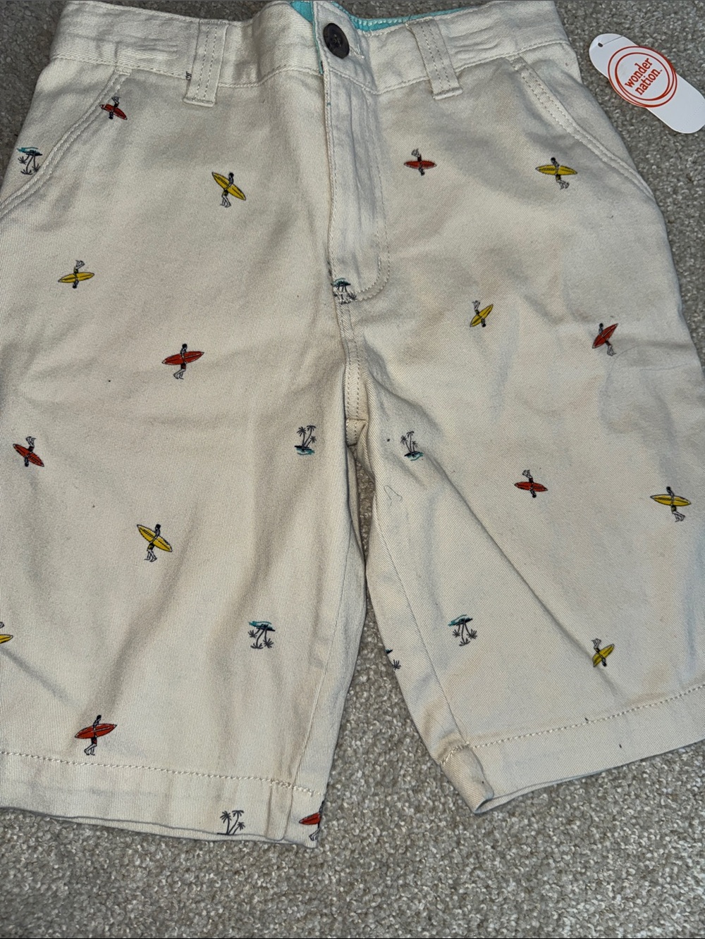 wonder nation Cream Shorts with Red and Yellow Surfboard Prints